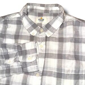 MARINE LAYER Button Front Shirt Men XL Plaid Linen-Blend L/S‎